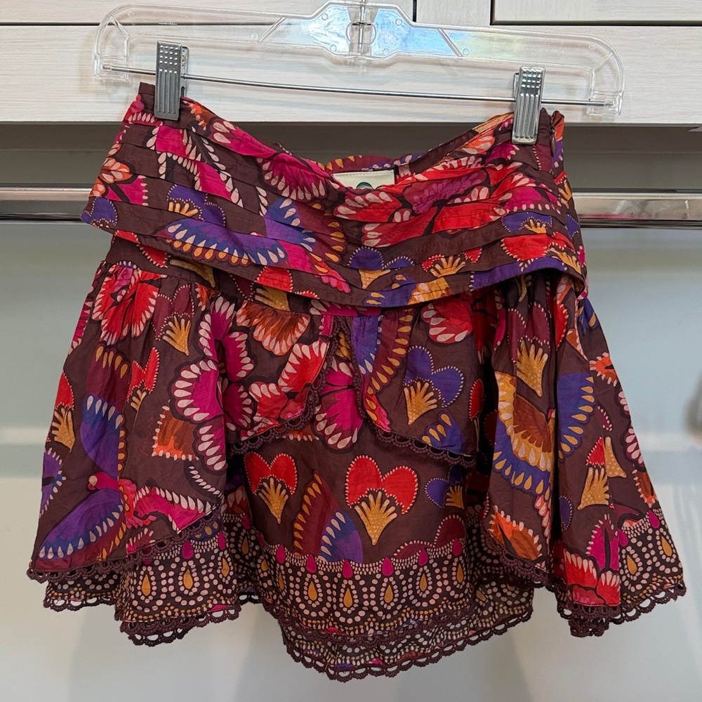 Farmrio Floral Tiered Mini Skirt in Brown, Red & Purple